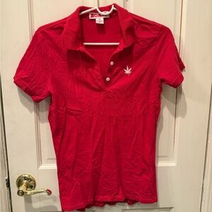 Boast Women’s Red Polo Top with Embroidered Leaf